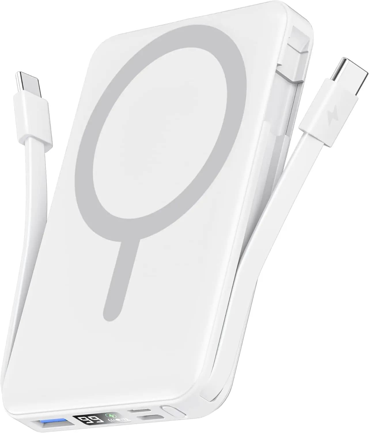 Power Bank Magnetico 10000mAh con Cavi Integrati, Ricarica Rapida PD 20W e Wireless per Serie iPhone