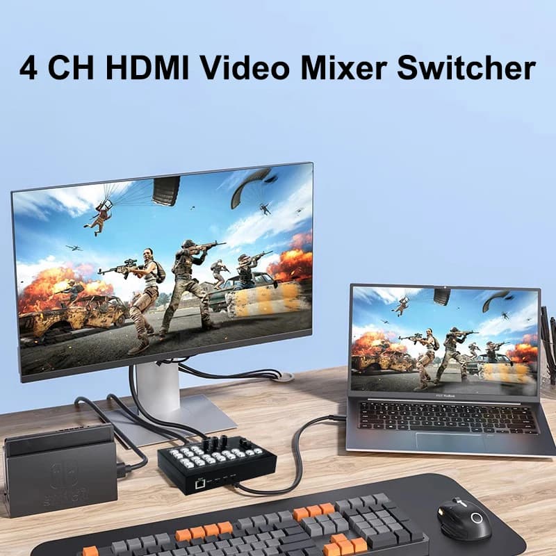 Switcher video HDMI a 4 canali 1080p Stazione di trasmissione per produzione live per fotocamera di registrazione acquisizione video OBS Streaming live