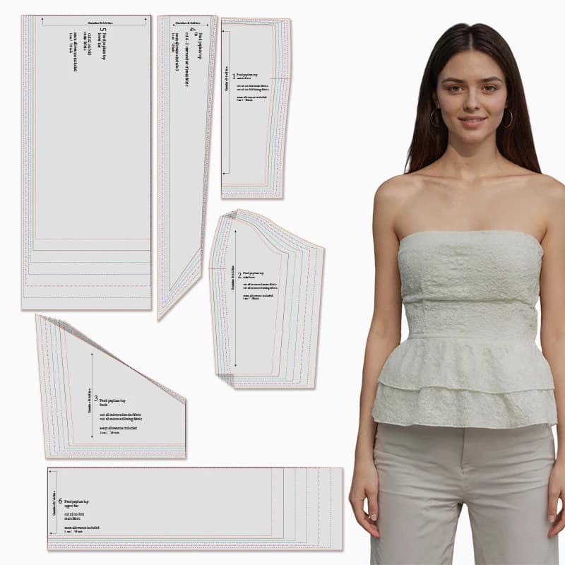 Modelli di cucito per Peplo Top da donna in 8 taglie (XXS-XXXL), kit da cucito per principianti per abbigliamento femminile