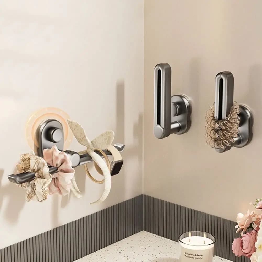 2 Pezzi Porta Elastici per Capelli a Ventosa a L, Montaggio a Parete Senza Foratura, Gancio Pieghevole Impermeabile per Fascette per Capelli