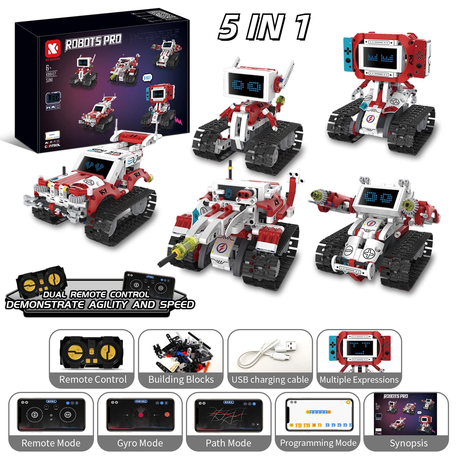 5 in 1 Tecnico di Controllo Remoto Deformato Robot Auto Building Blocks Città APP RC Veicolo Carro Armato Mattoni Giocattoli per I Bambini STEM Regali FAI DA TE