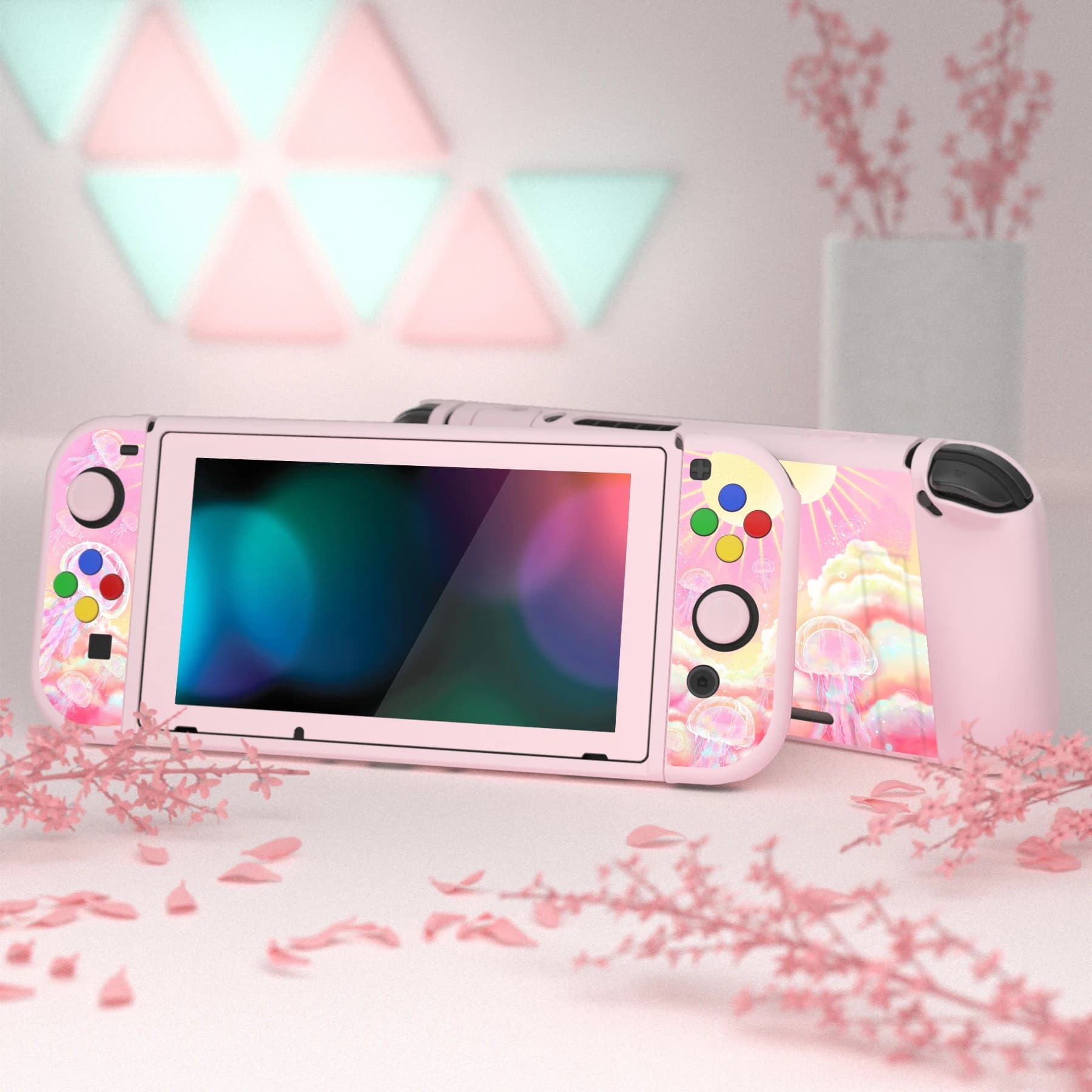 PlayVital ZealProtect Custodia protettiva morbida per Nintendo Switch con protezione per lo schermo in vetro e impugnature per il pollice - Serie rosa