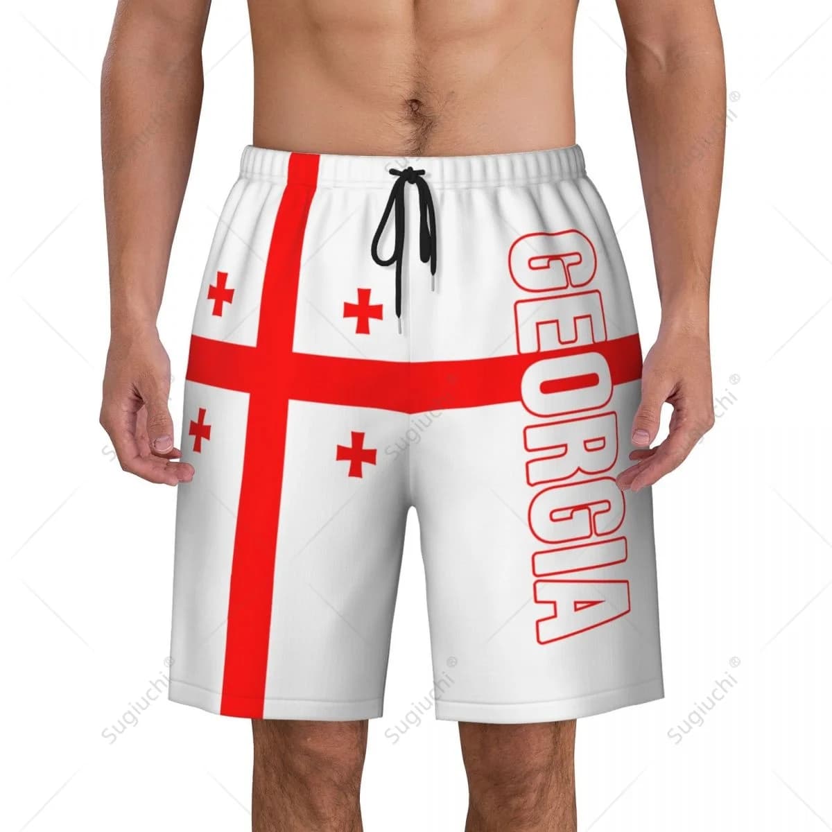 Men's Georgia Flag Beach Pants Board Shorts Surfing Boys Soccer Cycling Swimwear Running Polyester
