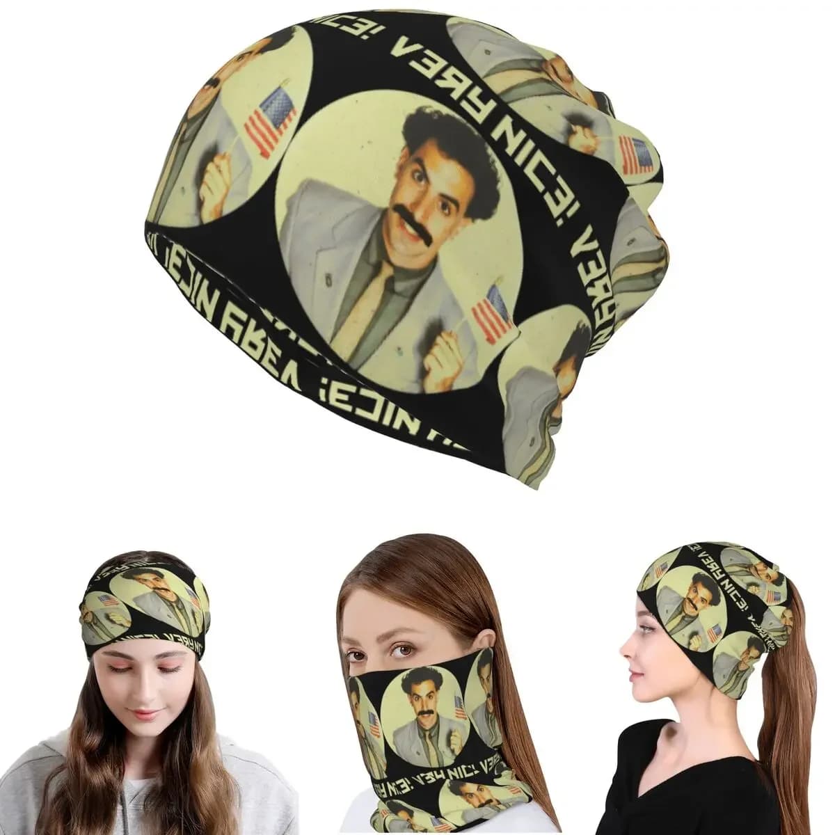 Funny Men Borat Very Nice! Classic Fan Bandana Neck Cover Mask Scarf Multi-use Cycling Scarf Beanies Hat Unisex Adult Winter