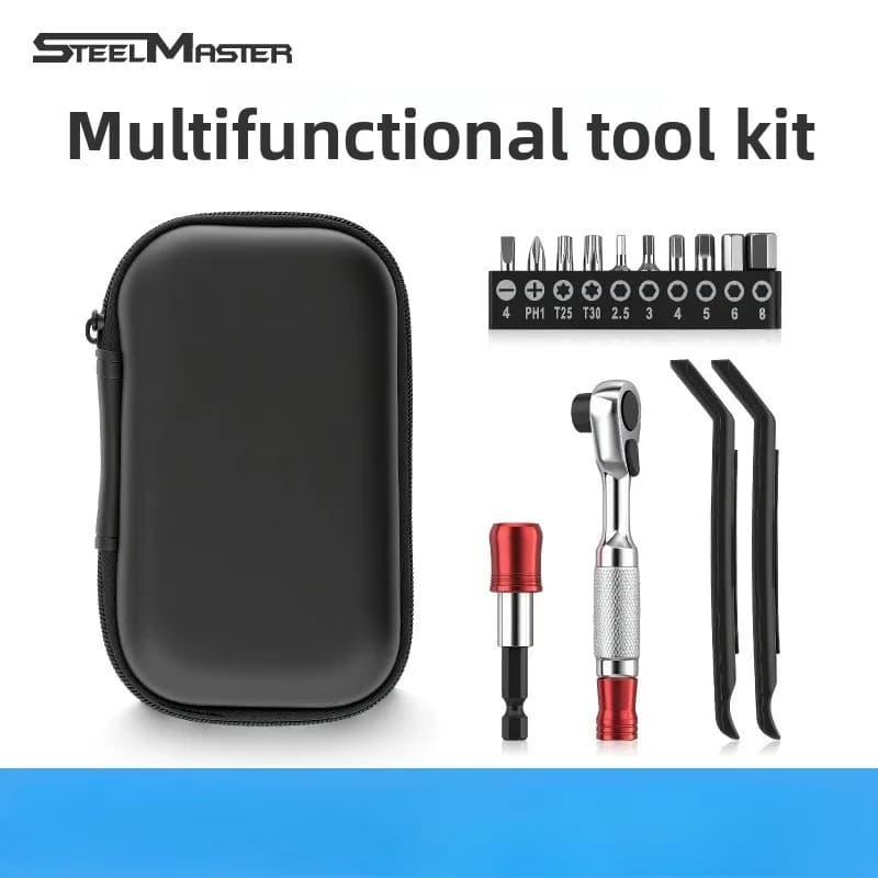 Kit di Riparazione Portatile Multifunzionale, Set di Attrezzi con Chiave a Cricchetto, Leva per Pneumatici, Mini Pompa, Accessori per Bicicletta