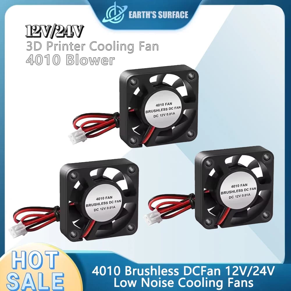 DC Brushless 4010 Fan for 3D Printer, 12V 24V, 40x40x10mm, Low Cooling Fan, Ball Bearing, Fluid Hydraulic Bearing