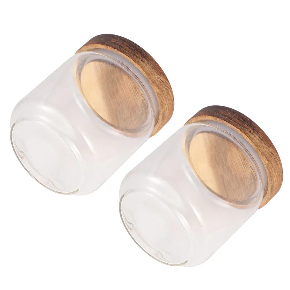 2Pcs High Borosilicate Glass Food Storage Jar with Wood Lid Insect Resistant Sealed Candy Tea Honey Container 500Ml