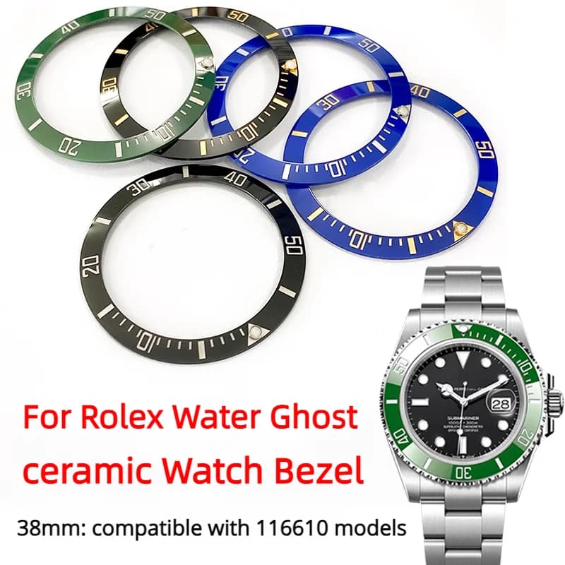 38mm Ceramic Alloy Watch Bezel Insert Ring Brush Fit 40mm Watch Case for Rolex Water Ghost 116610 Diving Men's Watch Accessories