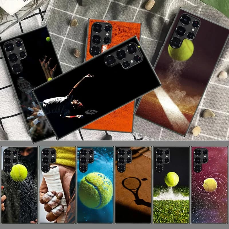 Custodia per telefono con design racchetta da tennis e pallina da tennis per Samsung Galaxy S26 Ultra S25 Edge S24 S23 FE S21 Plus S20 S22 S10 Cover TPU