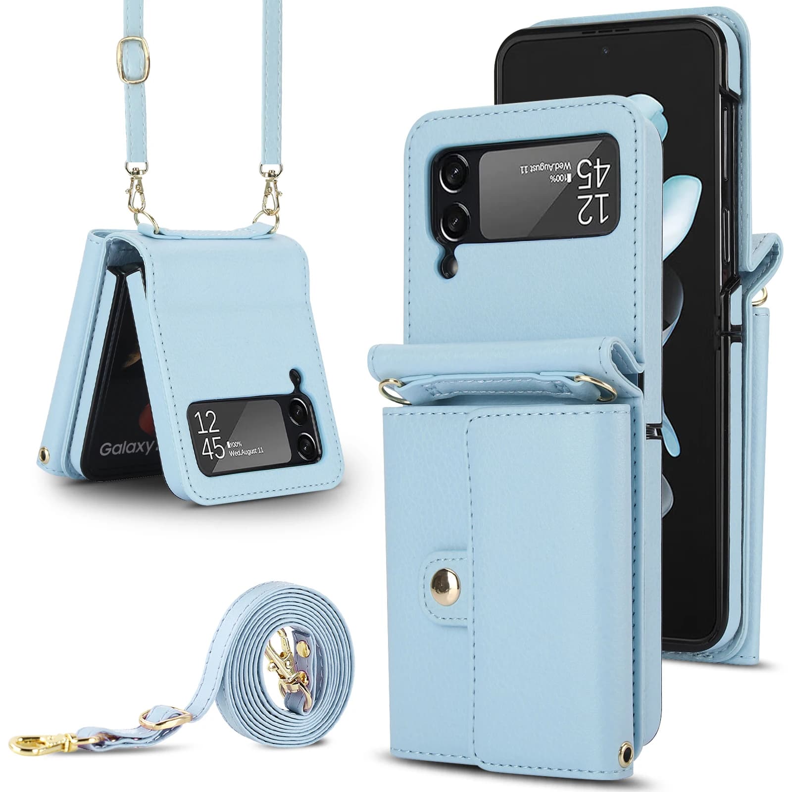 Borsa per carte a tracolla custodia a portafoglio in pelle Rfid per Samsung Galaxy Z Flip 5 4 3 5G Flip5 custodia a tracolla per borsa con cordino lungo