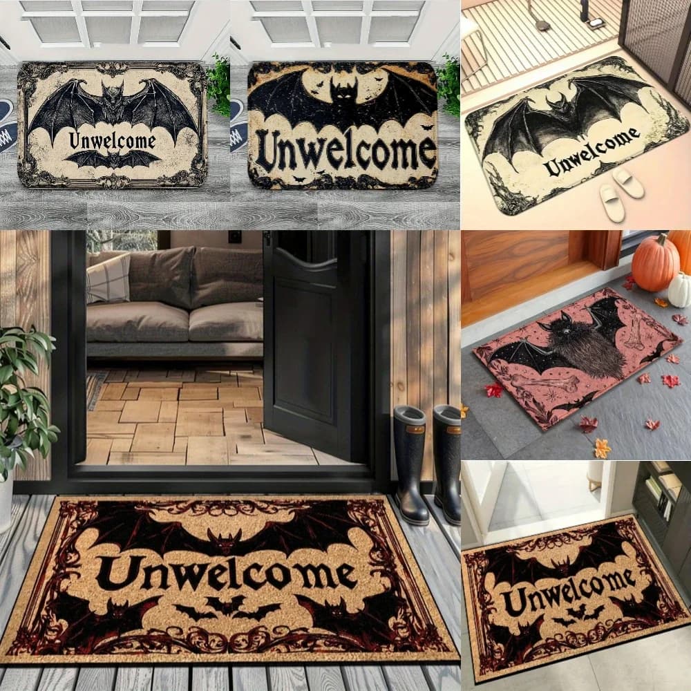Tappeto di benvenuto di Halloween Zerbino di design a pipistrello in stile gotico Tappeto di Halloween per soggiorno, camera da letto, cucina, ingresso, arredamento a tema festival