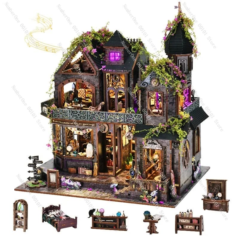 Wooden Miniature House Building Block Model Kit DIY 3D Puzzle Handmade Craft Home Decor Gift