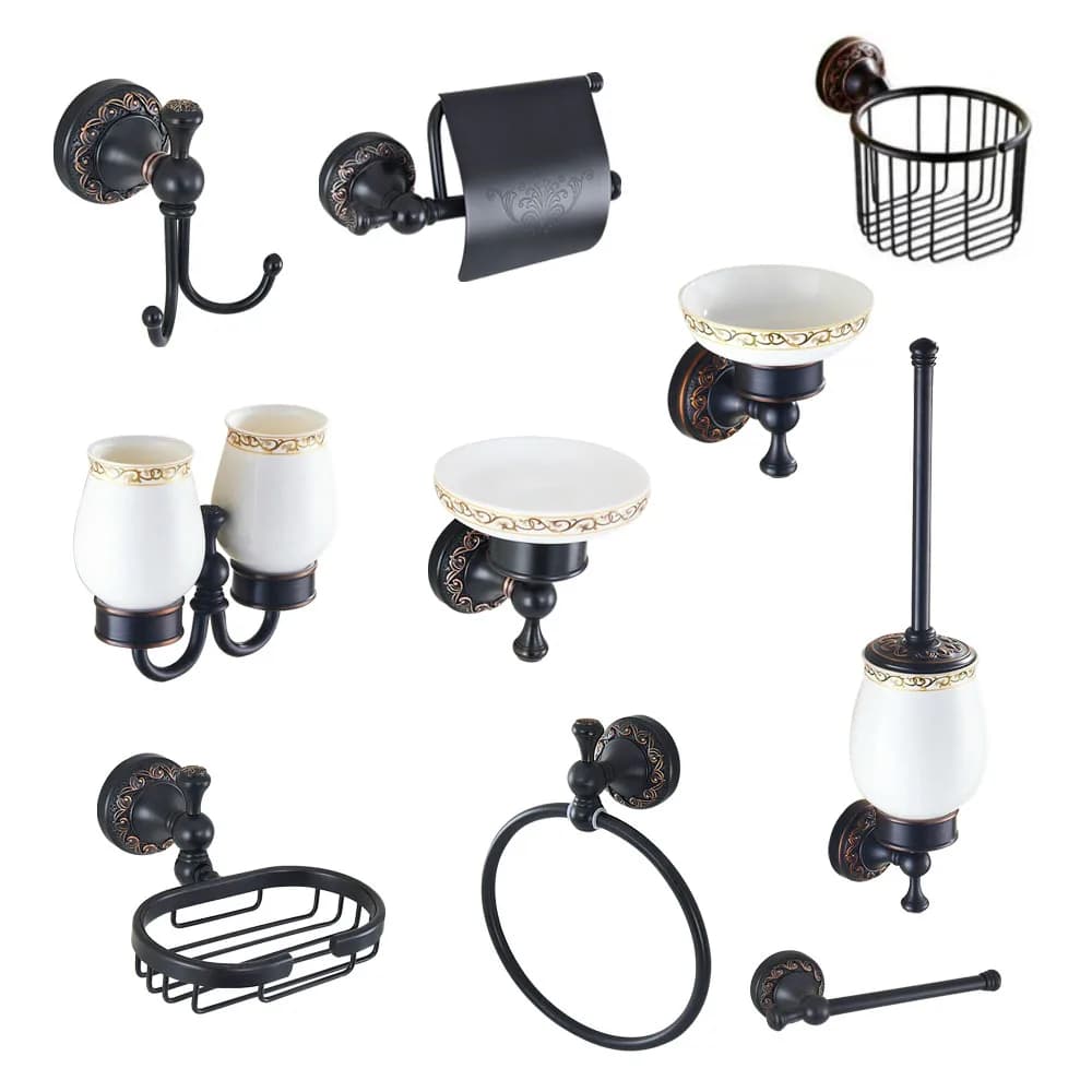 Set di accessori per il bagno a parete in ottone lucidato a olio nero Set portasciugamani portasapone gancio per accappatoio porta carta igienica azh116