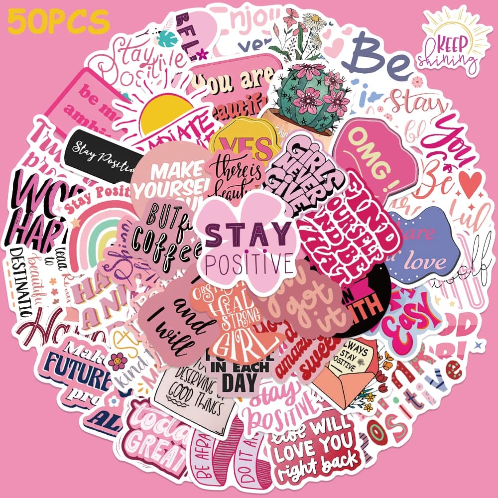 50 adesivi con frase ispiratrice rosa per iPad, telefono, bagagli, skateboard, laptop, riviste, adesivo decorativo per decalcomanie fai da te
