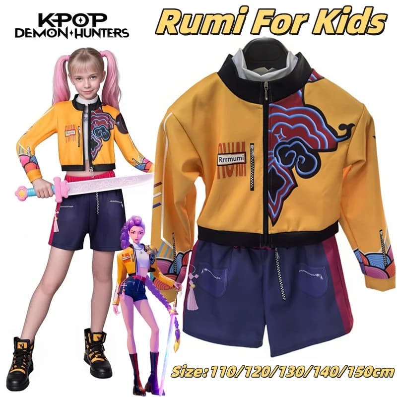 K-Pop Rumi Zoey Mira Demon Hunters Costume Cosplay per ragazza Halloween Stage Modello stampato in 3D Abiti per giochi di ruolo
