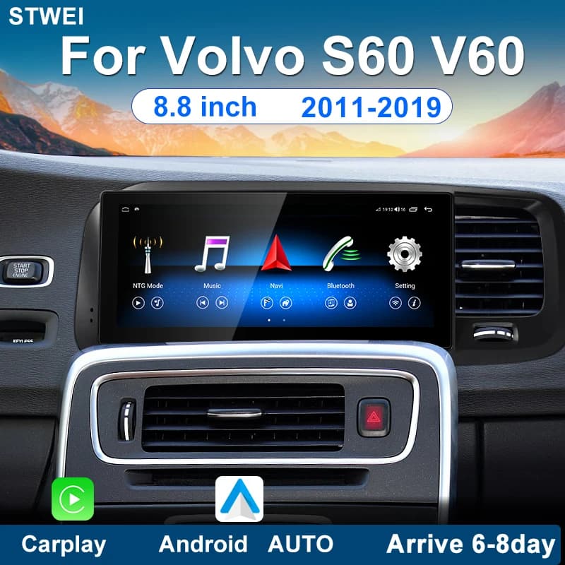 Adatto per Volvo S60 V60 8.8 pollici 2011-2019 Autoradio Lettore video multimediale Android 13 Navigazione GPS DSP Carplay 4G Wi Fi