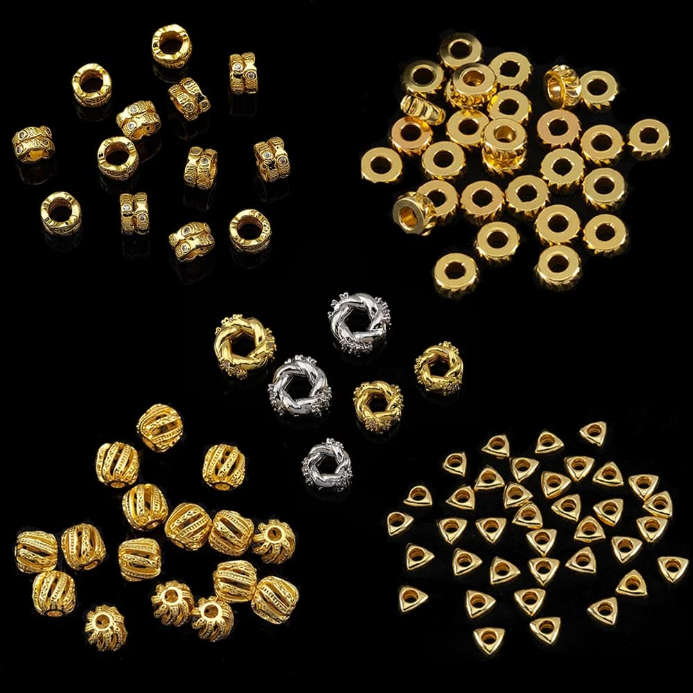 Wholesale Metal Spacer Beads Golden Silver Hollow Big Hole Beads Triangle Cylinder Charms For Bracelet Earring Jewelry Craft