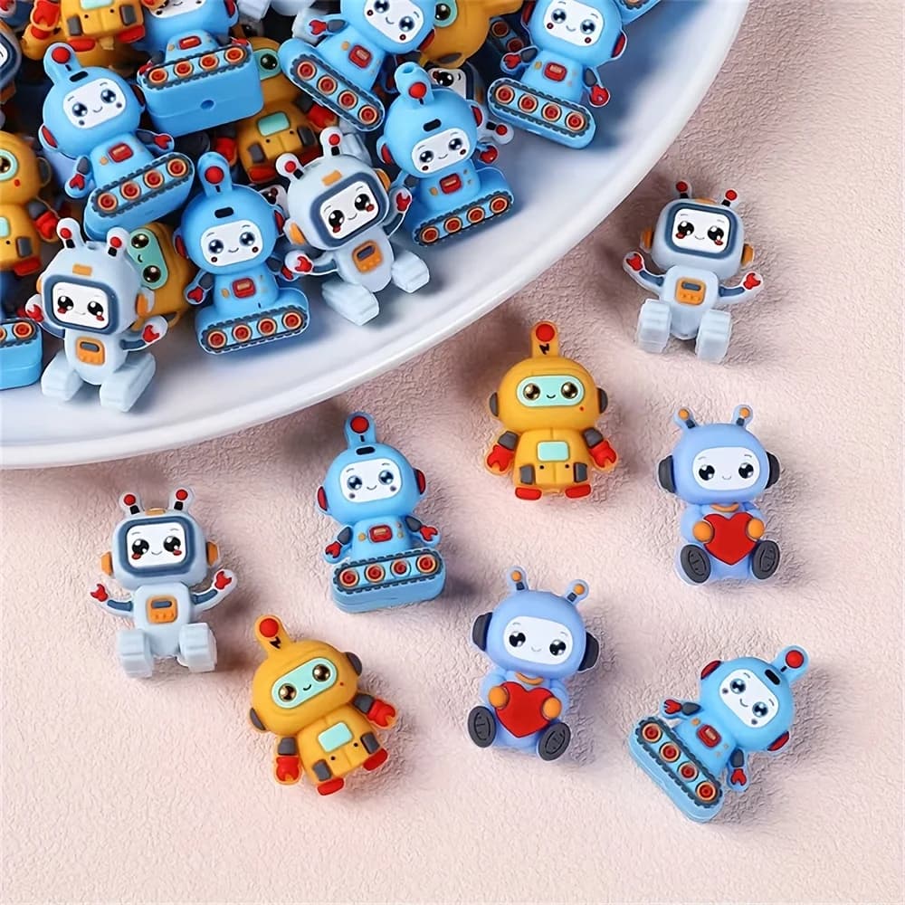 8 perline focale in silicone robot, adatte per la creazione di gioielli con braccialetti fatti a mano fai-da-te, ciondoli per borse, accessori per perline decorative