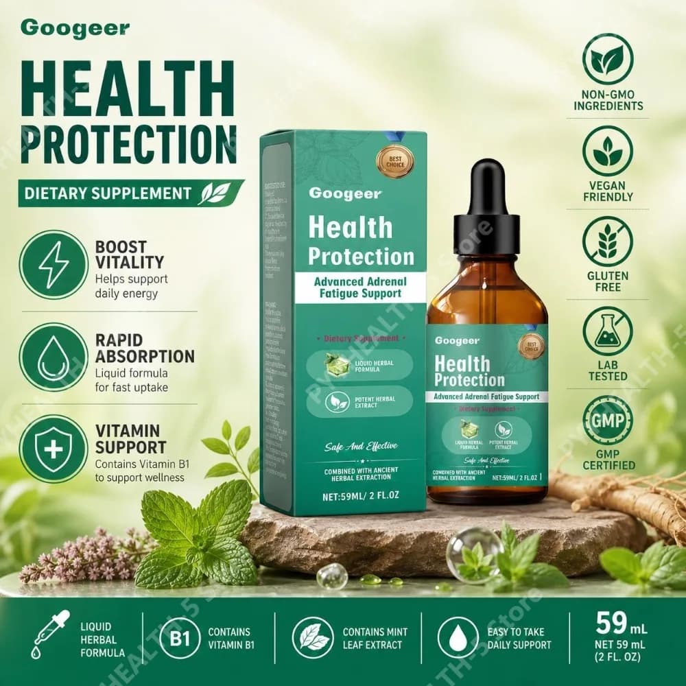 Googeer Adrenal Support Supplement with Gluconolactone Vitamin B1 Mint Leaf Extract To Support Boost Vitality 59ml Liquid Drops