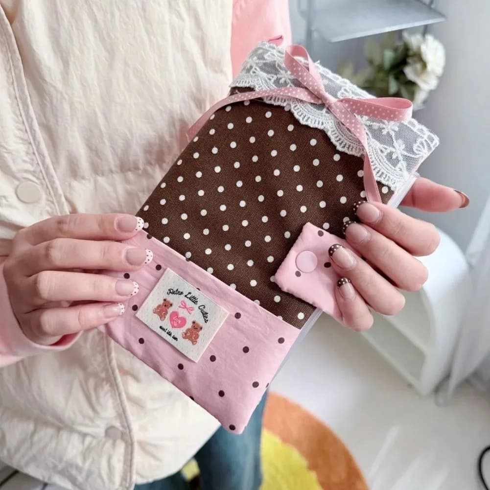 Korean Lace Polka Dot Notebook M5 Kawaii Cover Journals Postcard Travel Pocket Sketch Books Photo Binder Office Diary Stationery