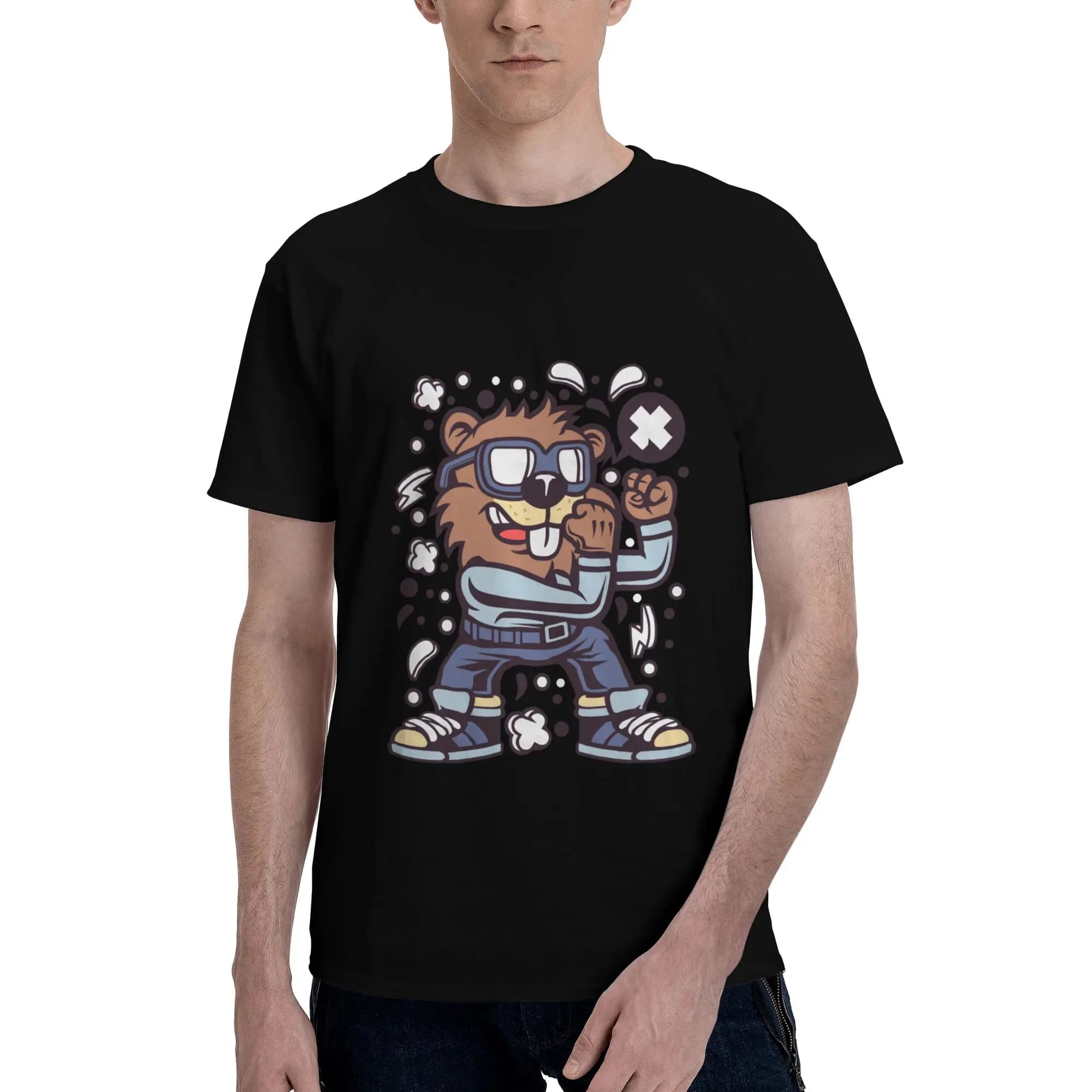 T-shirt da uomo con stampa del personaggio Skateboard Bear, maglietta a maniche corte in puro cotone