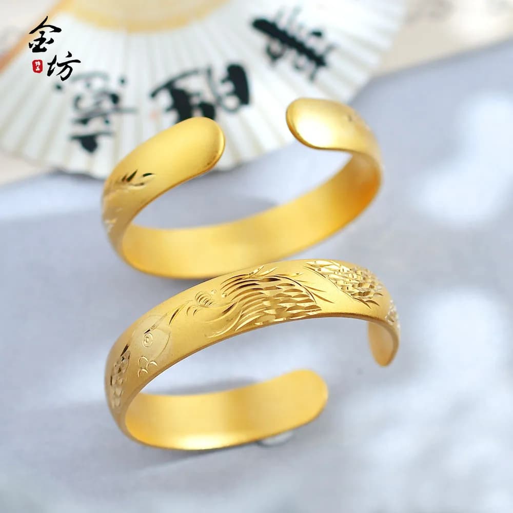 Boutique 14mm apertura bracciale in vero oro 24K e fenice drago e fenice apertura Chengxiang 9999 gioielli di tendenza nazionale
