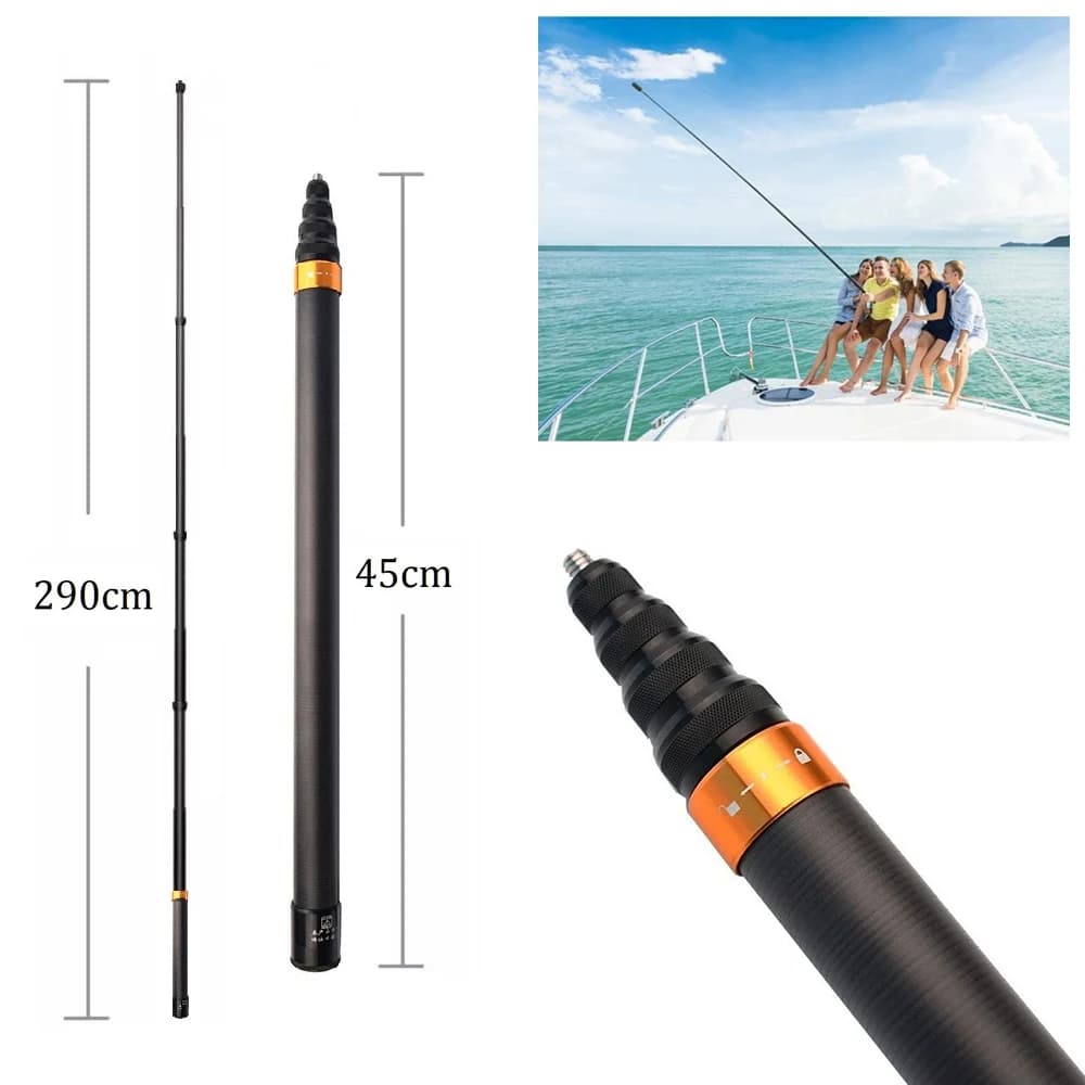 Bastone selfie invisibile in fibra di carbonio super lungo da 2,9 m per Insta360 X3 X4 DJI Action 5 4 3 GoPro 13 12 11 10 Bastone selfie per fotocamera