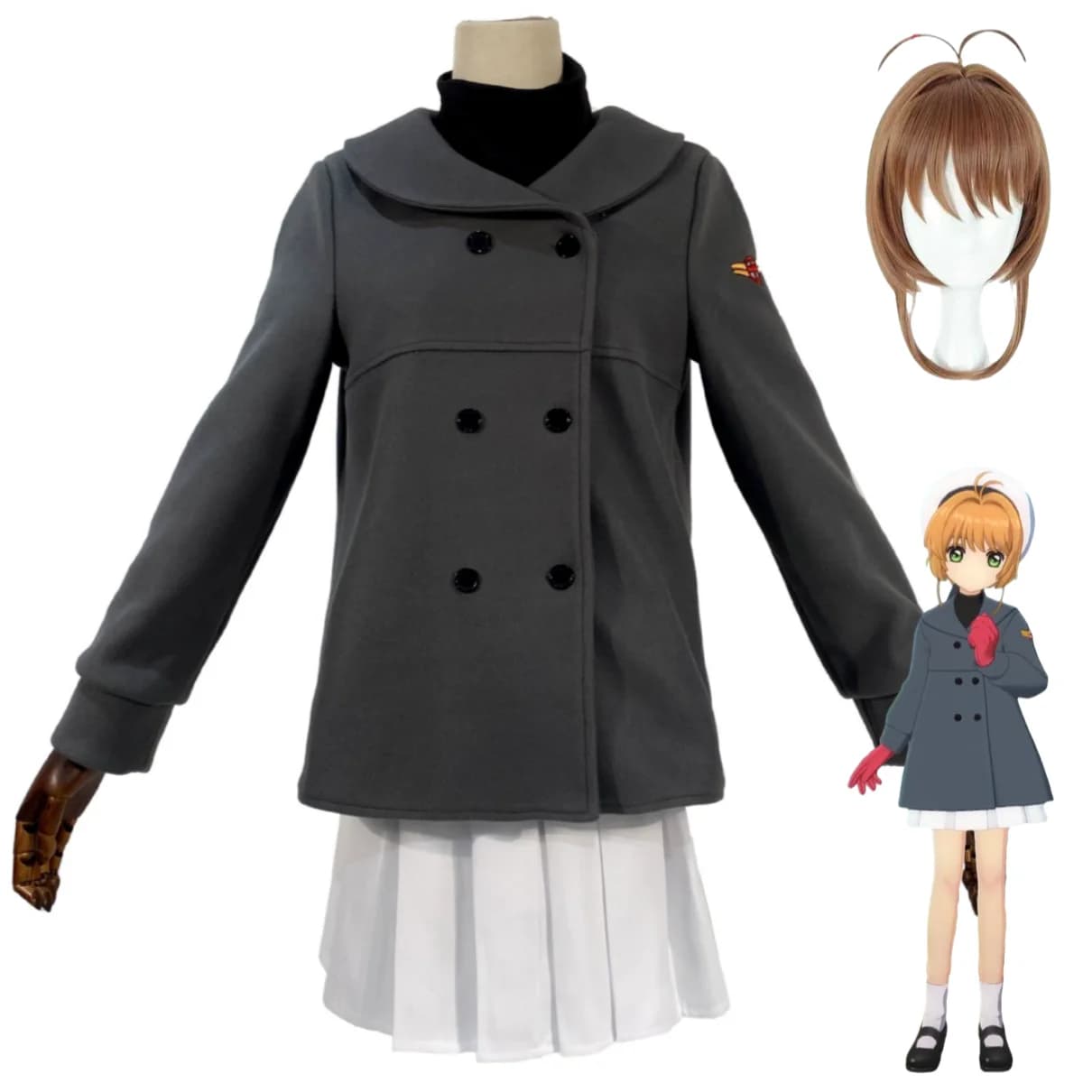 Anime Card Captor Sakura Kinomoto Sakura Costume Cosplay Uniforme scolastica invernale Cappotto Cappotto Parrucca Donna Kawaii Abito natalizio