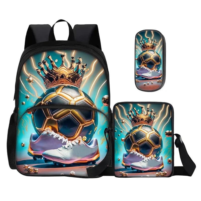 Sports Football Match 3Pcs set with Front Pocket Backpack Football Star Backpack Shoulder Bags Pencil Bag Rucksack