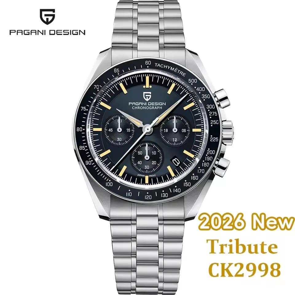 PAGANI DESIGN 2026 New Moon Men's Watches Luxury Quartz Watch for Men VK63 Chronograph AR Mirror with Sapphire Light Ceramic Bezel