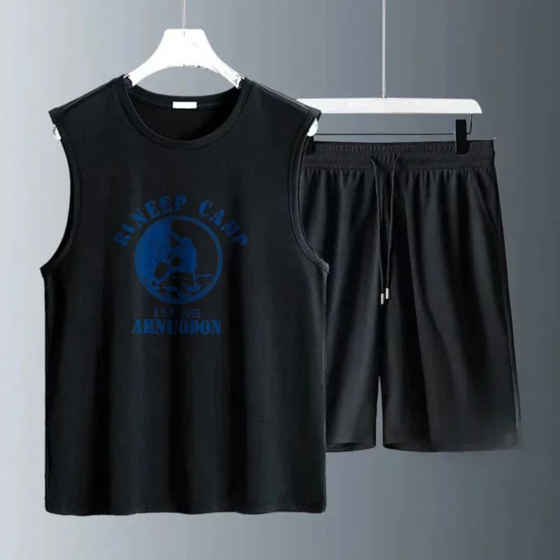 Men's Tank Top Sets 2026 Summer Quick drying Suit for man sports oversize Sportswear crewneck seaside 2 piece set running beach