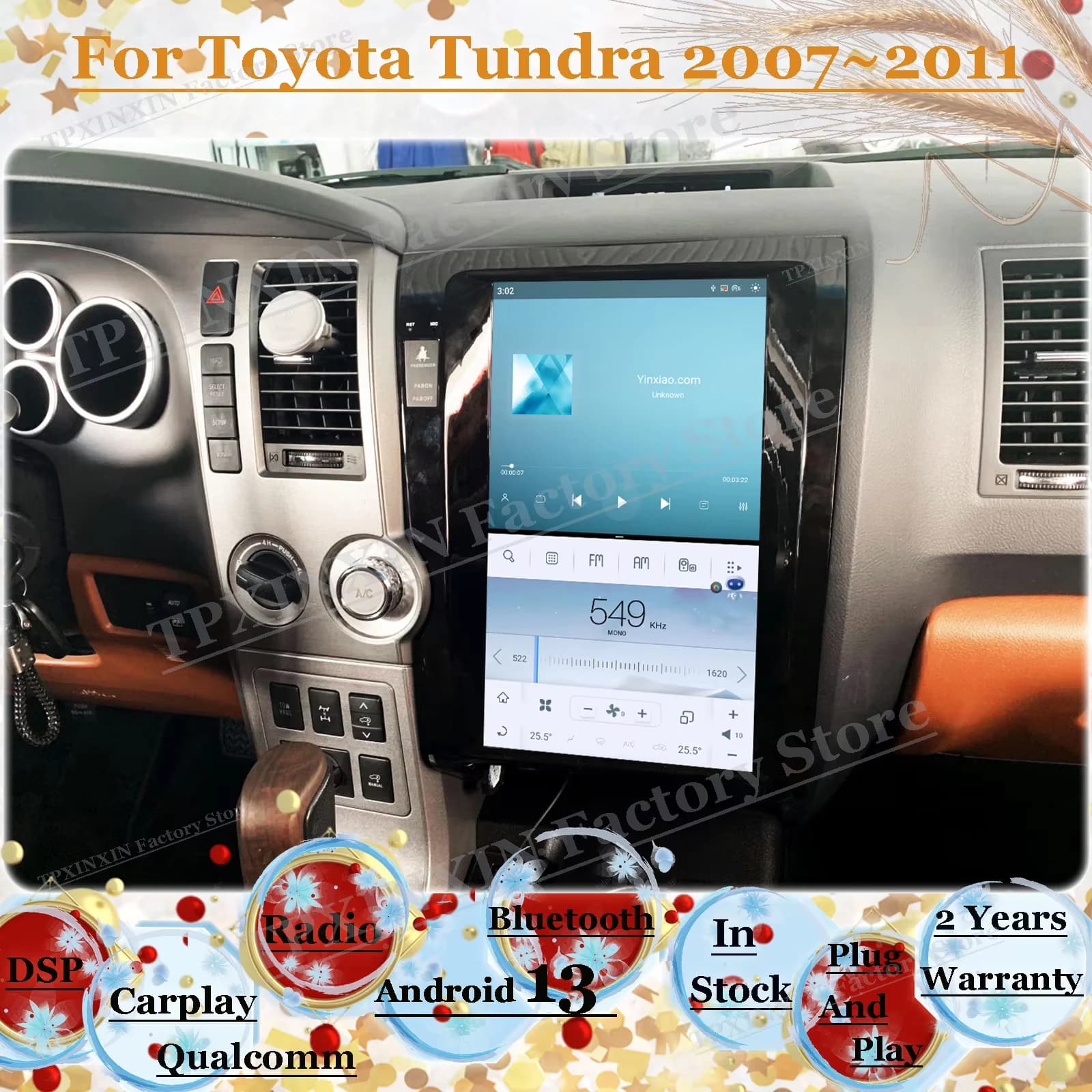 Automotive Multimedia Car Radio Android 13 Vertical Screen For Toyota Tundra Sequoia 2007 2008 2009 2010 2011 GPS Navi Head unit