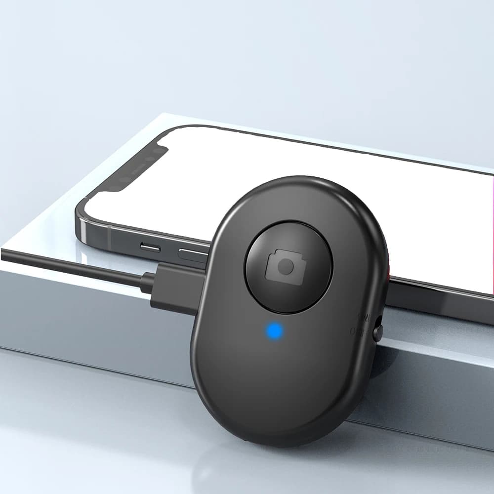 Pulsante del telecomando wireless ricaricabile per selfie stick con autoscatto compatibile con Bluetooth per IOS Android