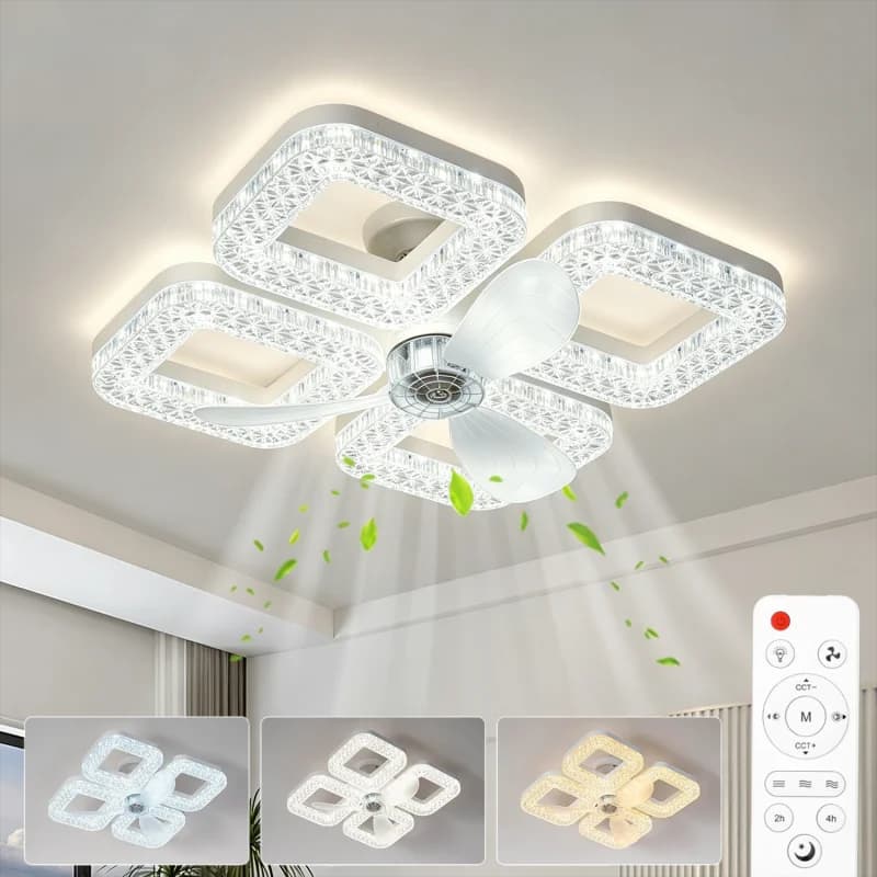 Smart LED Ceiling Fan Light 48W Energy Efficient with Remote Control 3 Speed Options 2/4H Timer for Living Room Bedroom E27