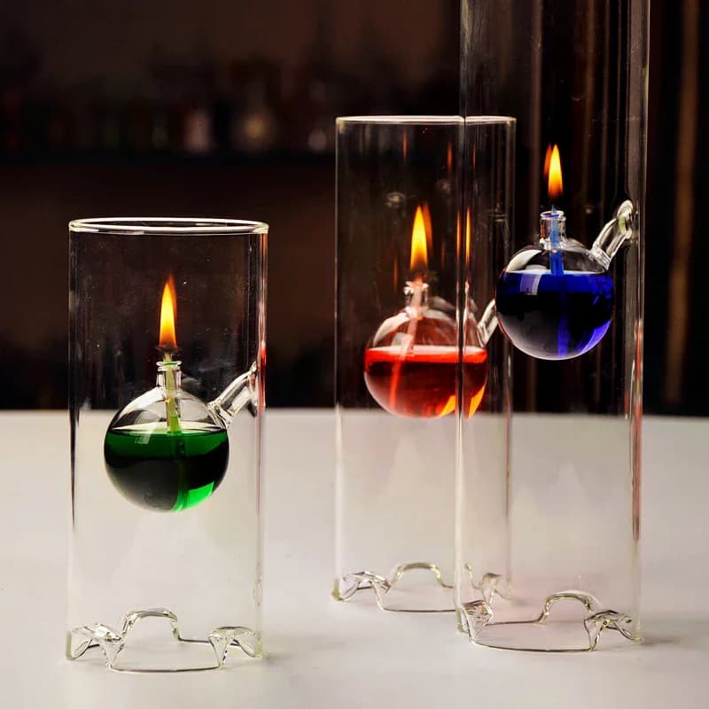 Paralume per Lampada a Olio in Vetro Trasparente, Antivento e Resistente al Calore, Portacandele Portatile per Bar e Sala da Pranzo, Senza Carburante
