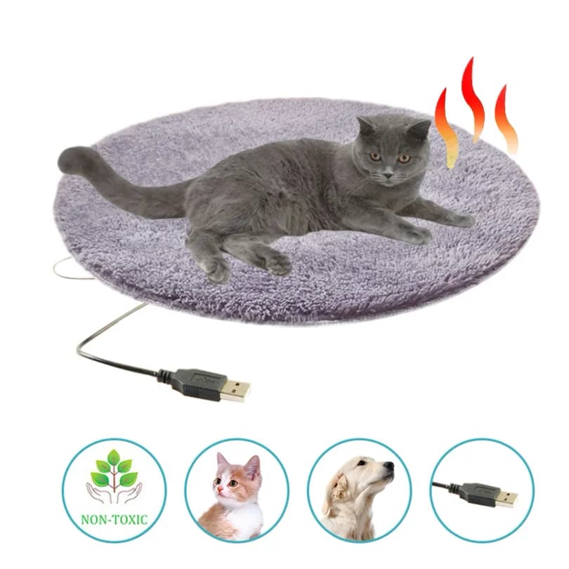 Tappetino USB elettrico Temperatura costante Coperta da letto per animali domestici Riscaldatore per cuccioli Gatto portatile Cuscino per dormire invernale Roud Cuscino riscaldante per cani