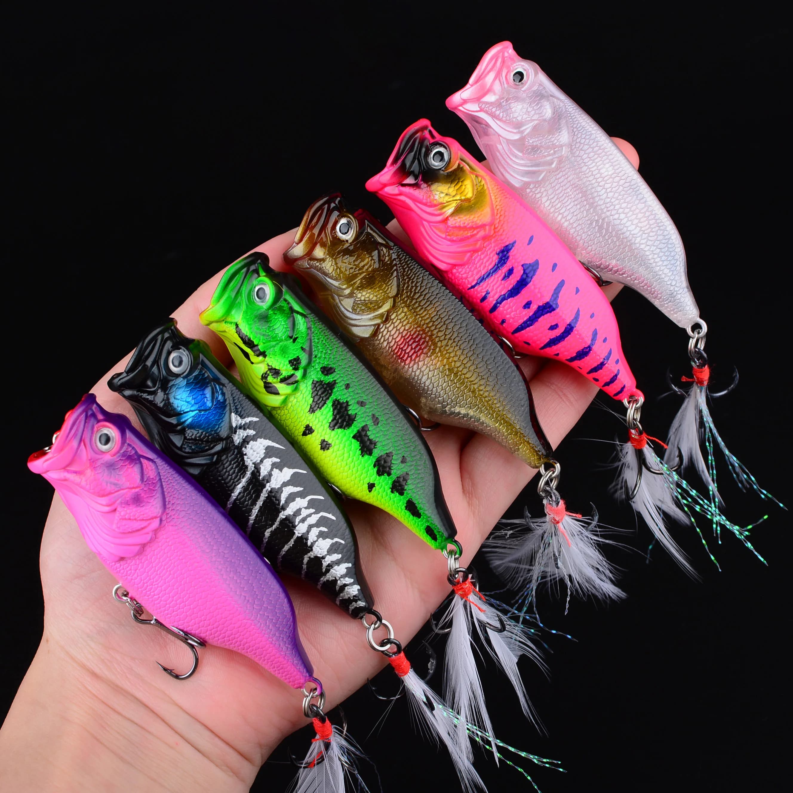 6Pcs Fishing Lure Popper Sinking Artificial Hard Bait Wobblers Bass Fishing Tackle