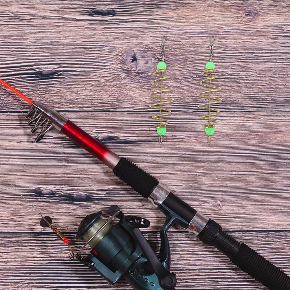 30pcs Night Glow Bait Accessories Stainless Steel Spring Bait Holder With Luminous Beads Fishing Cage For Carp Bream