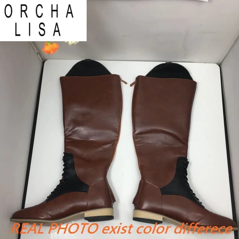 ORCHA LISA Stivali sopra il ginocchio Stivaletto da equitazione da donna Tubo lungo in pelle Tacchi a punta britannici 12 A4369