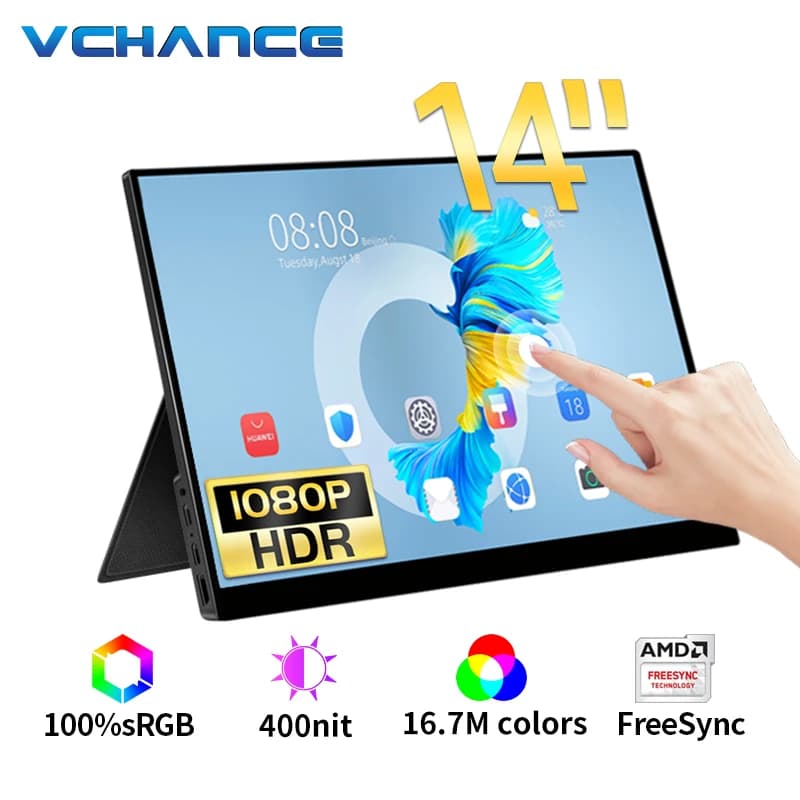VCHANCE 14 / 15,6 inch 1080P Full HD Monitor Portable Touch Screen Two supports Second screen for laptop Ps4/5 Switch Xbox
