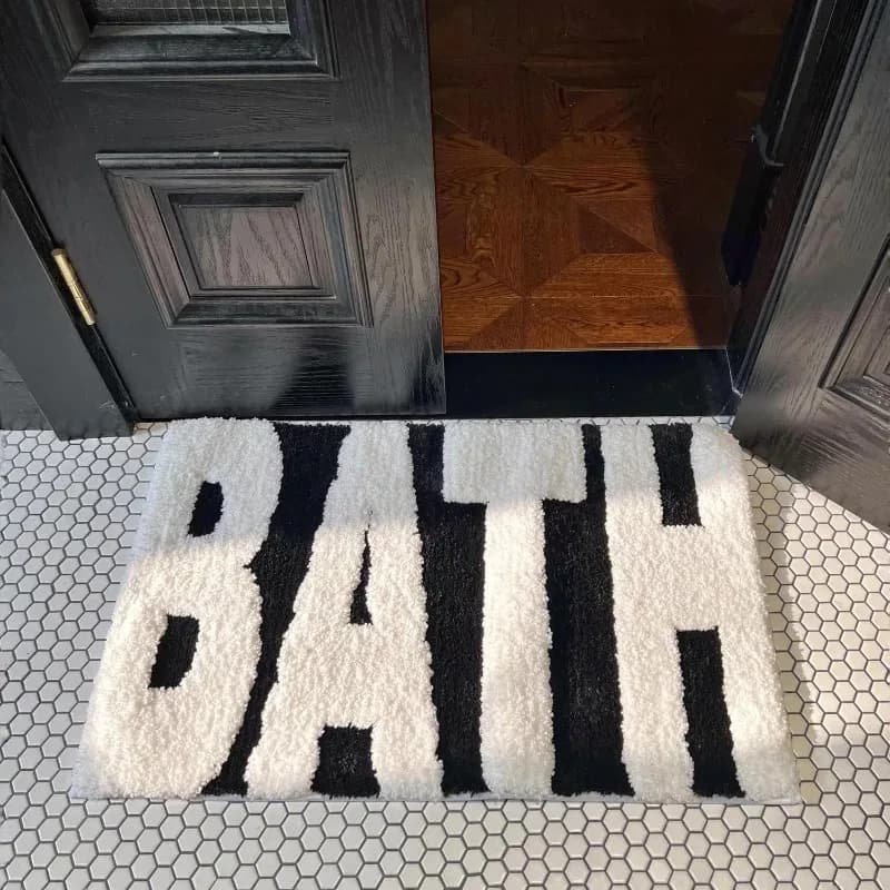 Tappetino da bagno VIKAMA alla moda con lettere in bianco e nero, resistente alle macchie e allo sporco, tappetino decorativo per il bagno di casa