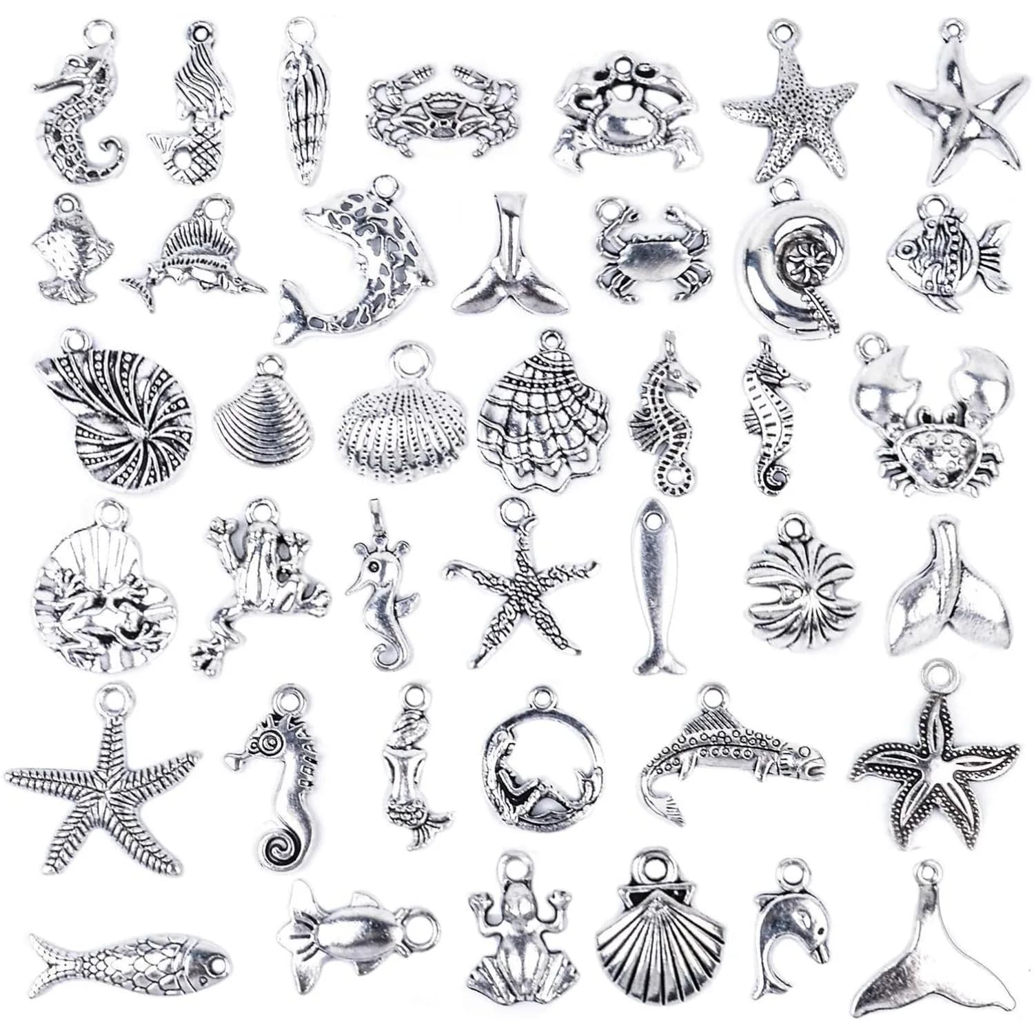 40 mixed pieces in antique silver diy with oceanic fish and marine creatures hanging with pendants to make bracelets and necklaces