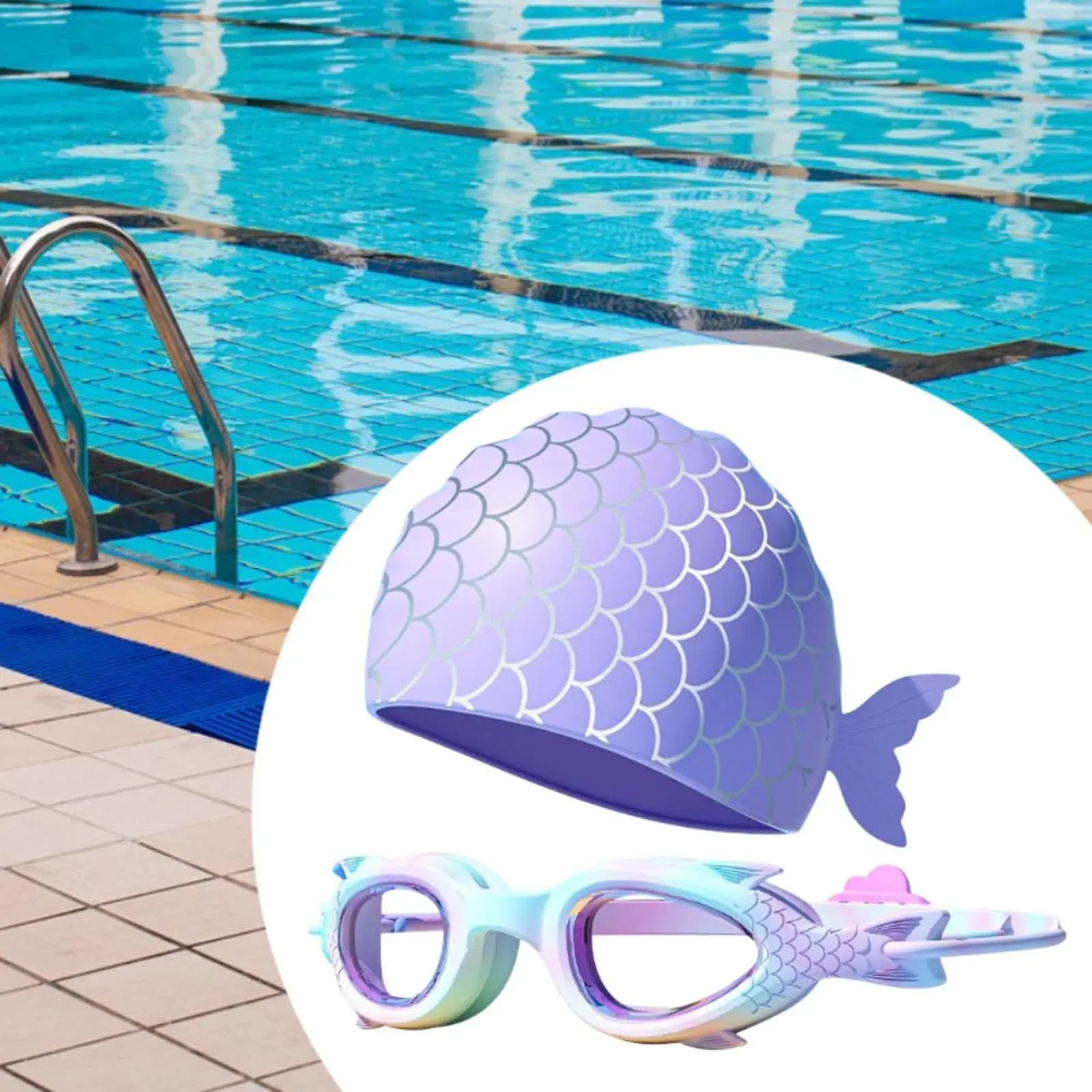 Set di Occhialini da Nuoto e Cuffia da Bagno in Silicone per Bambini, Protezione Antiscivolo per Ragazze, Accessori per Piscina