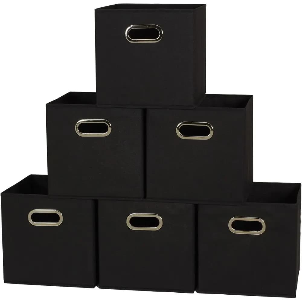 Cubi portaoggetti pieghevoli in tessuto Confezione da 6 - Contenitori non tessuti impilabili 11x11x11 con lati in truciolare e maniglie con passacavo - Armadio, scaffale,