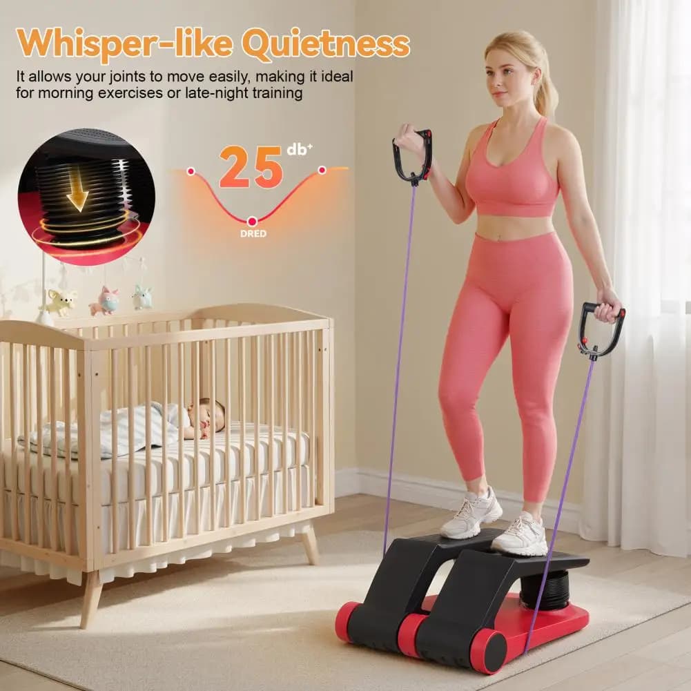Stepper with Air Resistance and Elastic Bands, Fitness Machine for Climbing Scales, Mini Stepper Adjustable to 5 Levels for Home