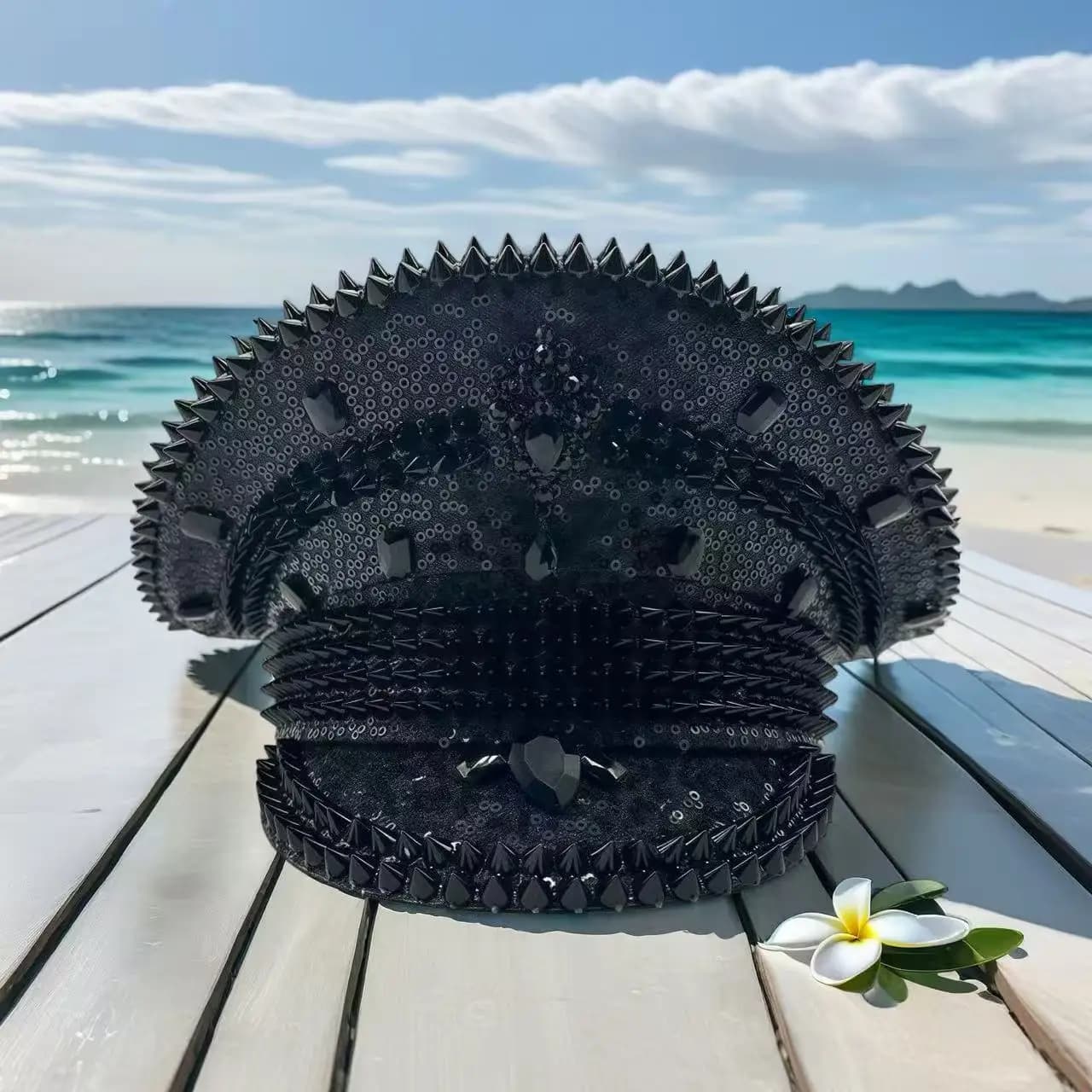 Cappello da Capitano Steampunk con Strass per Festival Musicali, Halloween, Discoteca, Burning Man, Berretto Militare Vintage per Uomini e Donne