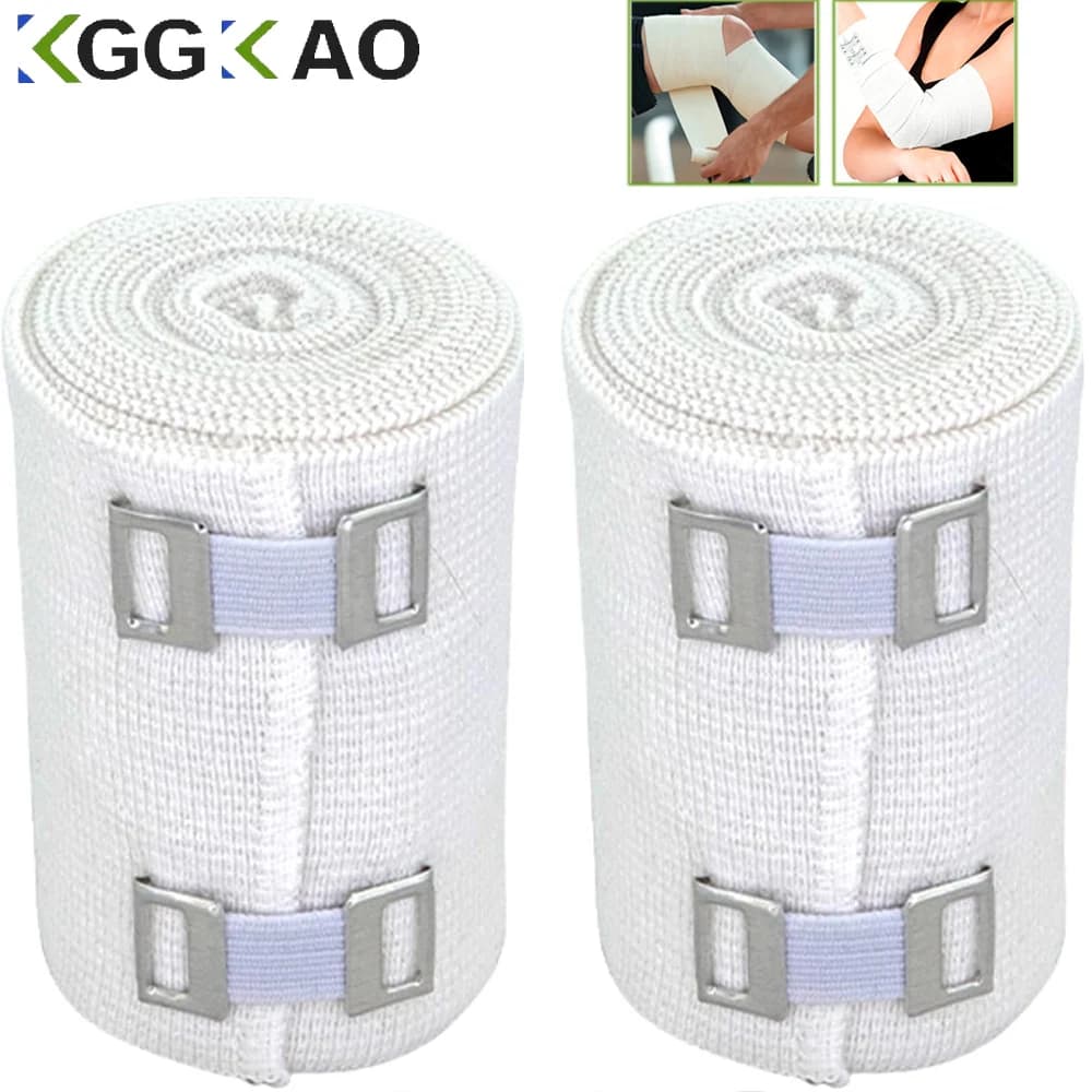 1 rotolo di benda elastica a compressione con ganci, nastro di supporto per sport atletici per caviglia, polso, braccio, distorsioni delle gambe, misura di primo soccorso