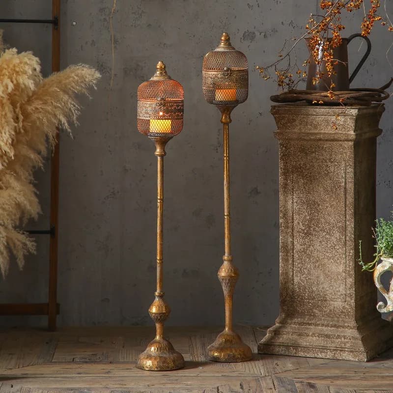 American retro wrought iron candle holder ornament living room wind lamp floor candle lamp