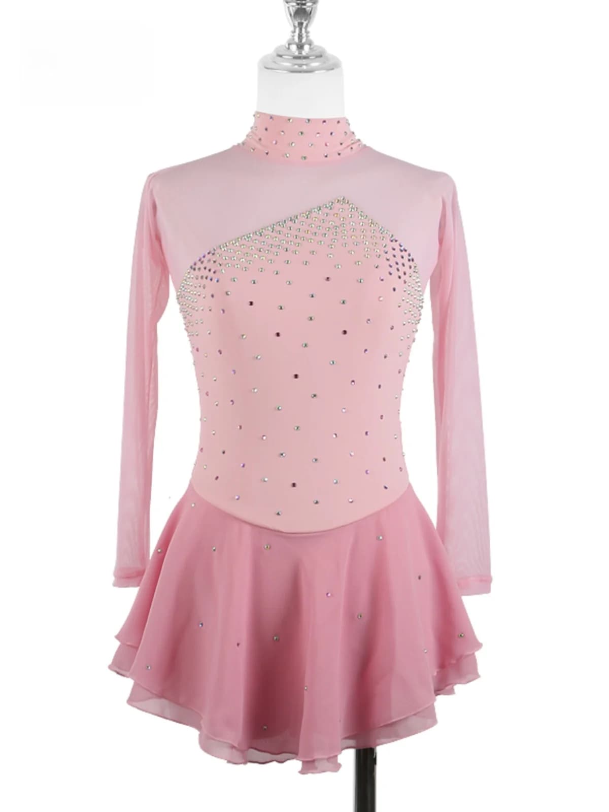Costume da Pattinaggio Artistico Lungo per Ragazze e Adulti, per Test di Competizione, con Diamanti