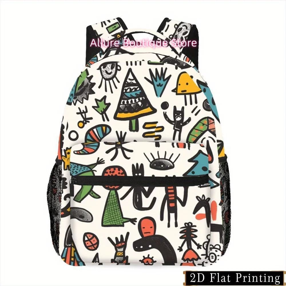 1pc Cartoon Print Zipper Backpack, Hand Washable, Multi-Use Fashion Commuter School Bag with Adjustable Shoulder Straps and Wais
